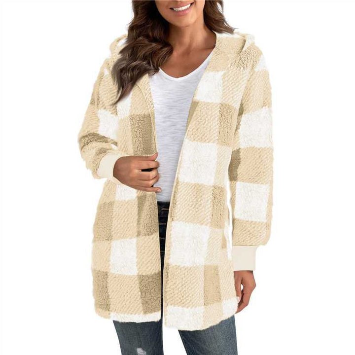Women's checked teddy coat with large lapel collar and ribbed cuffs Mune Fashion
