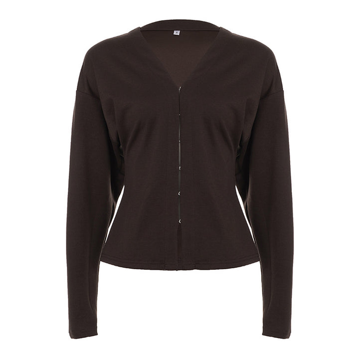 Women’s tailored fine knit cardigan with V-neckline and hook closure Mune Fashion