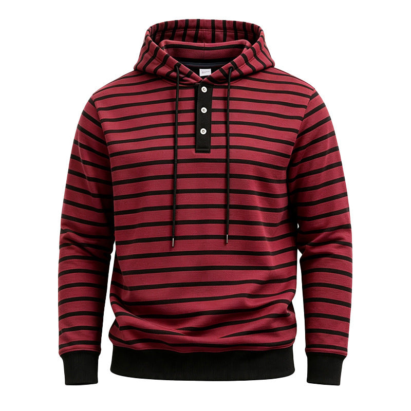 Men's hooded sweater with button placket and trendy stripe pattern Mune Fashion