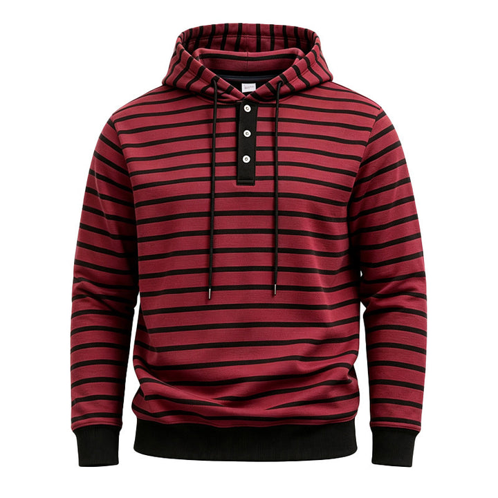 Men's hooded sweater with button placket and trendy stripe pattern Mune Fashion