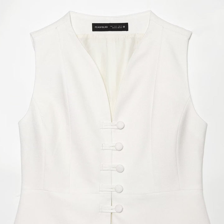 Women's High-Waisted Flared Pants with Decorative Button Closure and Side Pockets Mune Fashion