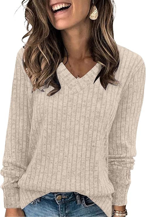 Women's Ribbed V-Neck Fine-knit Sweater with Casual Oversized Fit Mune Fashion