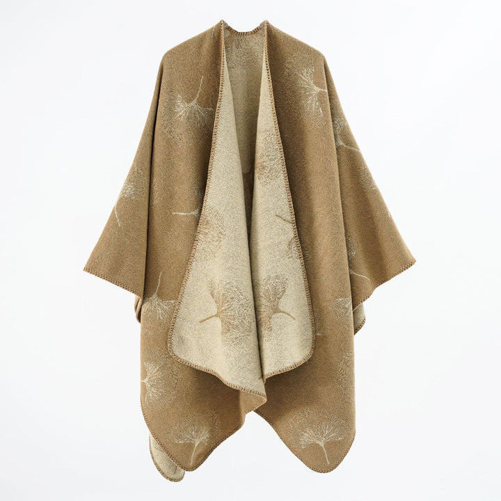 Women's oversized wrap cape made of jacquard knitted wool blend with dandelion pattern Mune Fashion