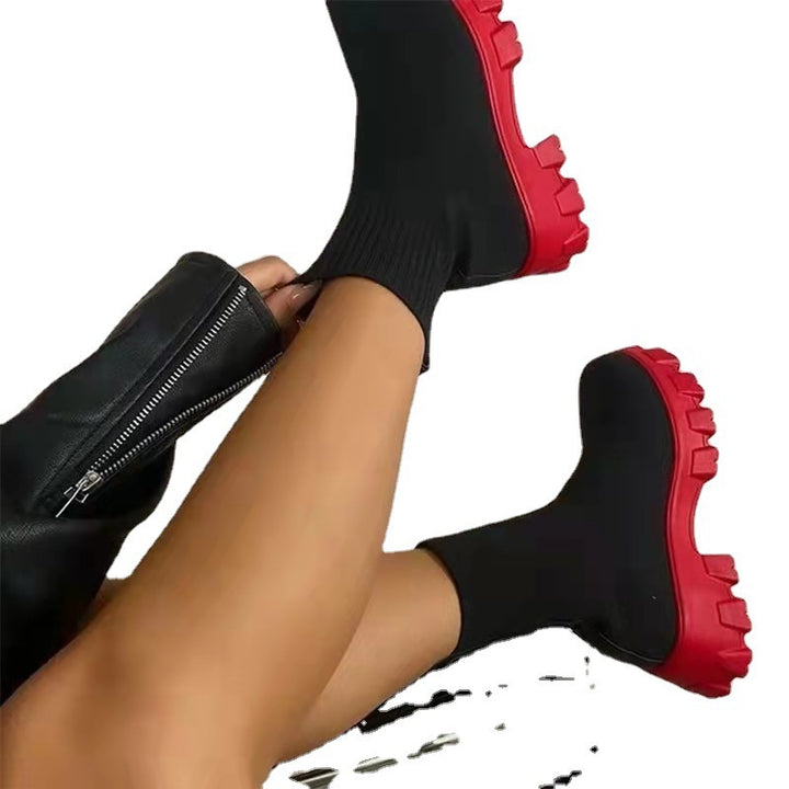 Women’s Knit Sock Boots with Distinctive Profile Rubber Sole Mune Fashion