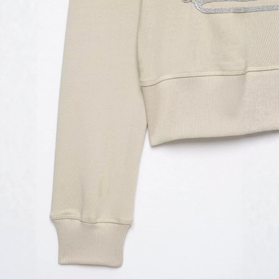 Women's Short-Cut Sweat Jacket with Stand-Up Collar and Military-Inspired Decorative Cords Drune
