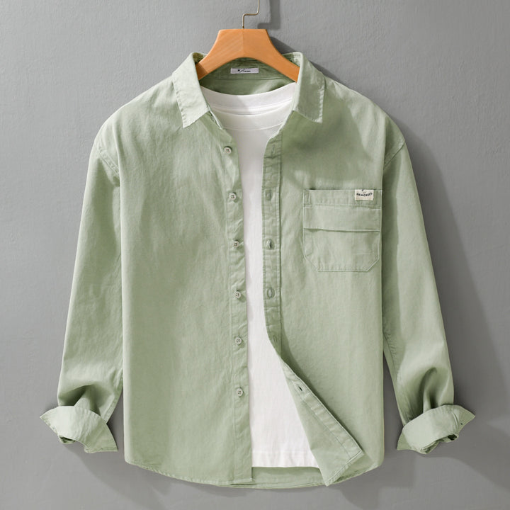 Men's Lightweight Cotton Overshirt with Kent Collar, Chest Pocket and Relaxed Fit Mune Fashion