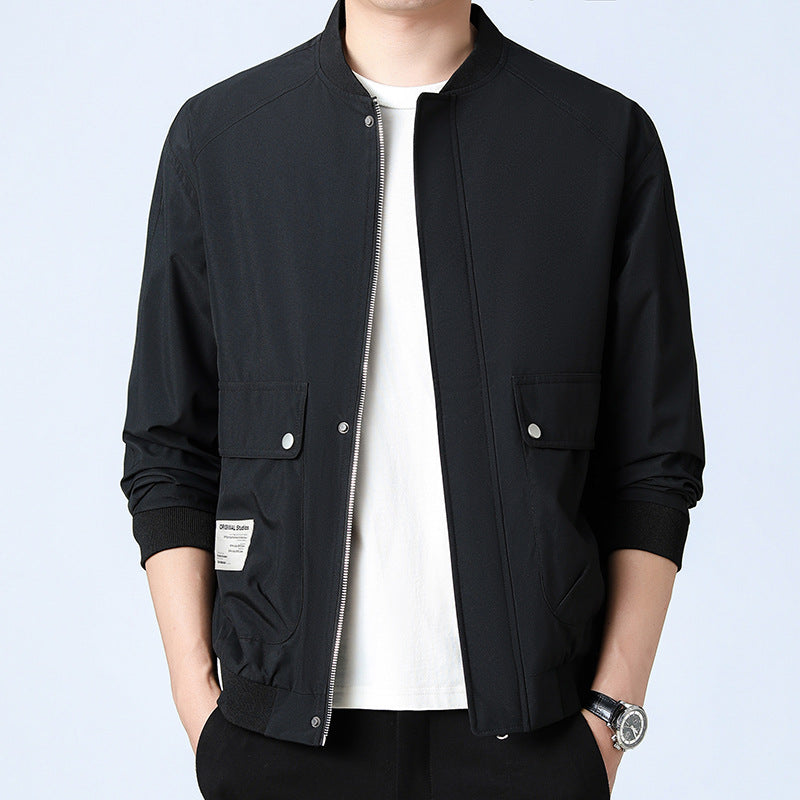 Men's Lightweight Utility Bomber Jacket with Concealed Zipper, Flap Pockets, and Ribbed Cuffs Mune Fashion
