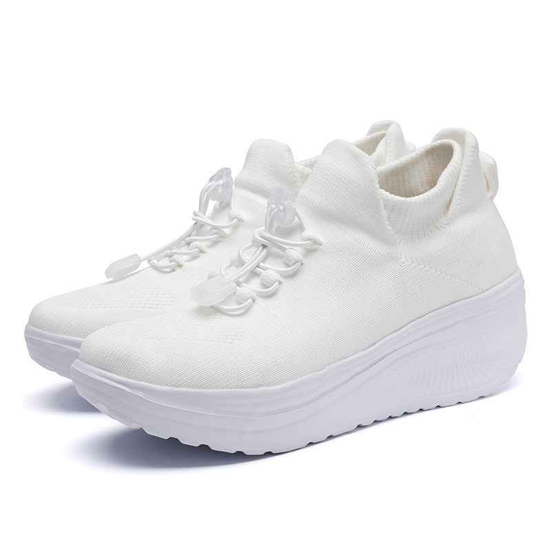 Women's Wedge-Platform-Sneaker with Knit Shaft, Sock-Design and Quick-Lace Mune Fashion