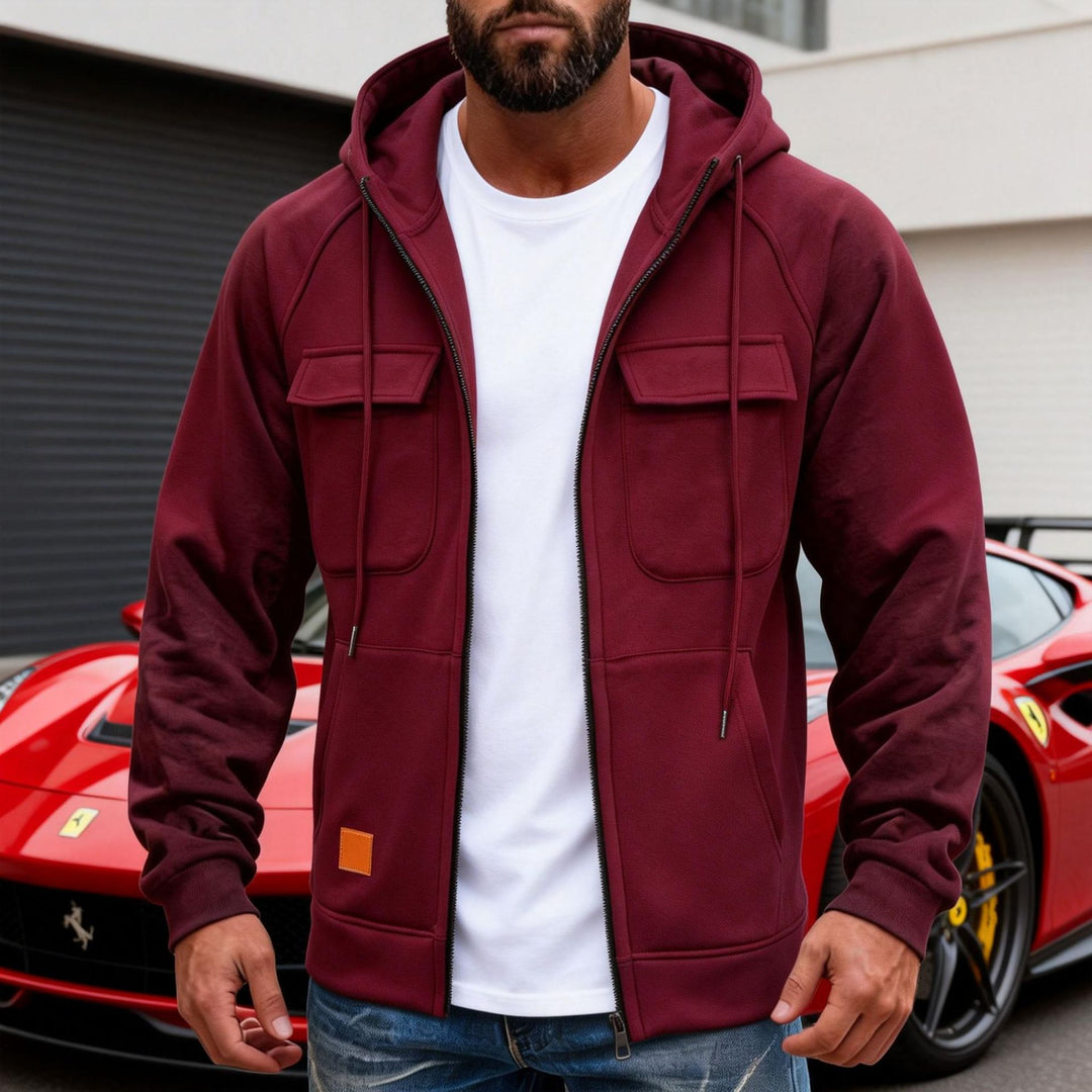 Men's hooded jacket with full zip, chest pockets and modern slim-fit silhouette Mune Fashion