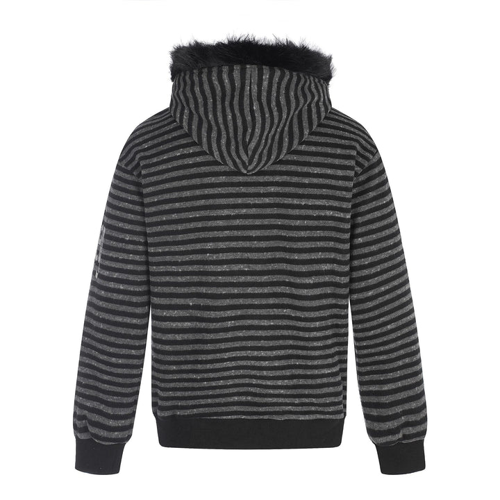 Unisex hoodie zip jacket with faux fur trim, striped pattern and front print Mune Fashion