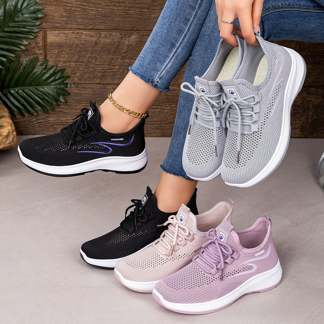 Women's breathable knitted casual sneaker with elastic lacing and shock-absorbing wedge sole Mune Fashion