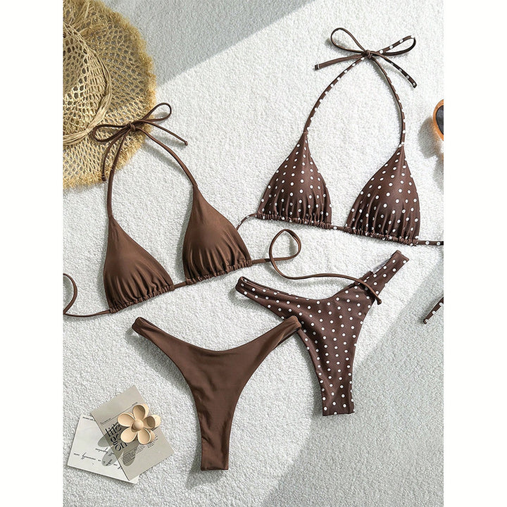 Women's Triangle Bikini Set with Ruffle Details and Polka Dot Design Mune Fashion