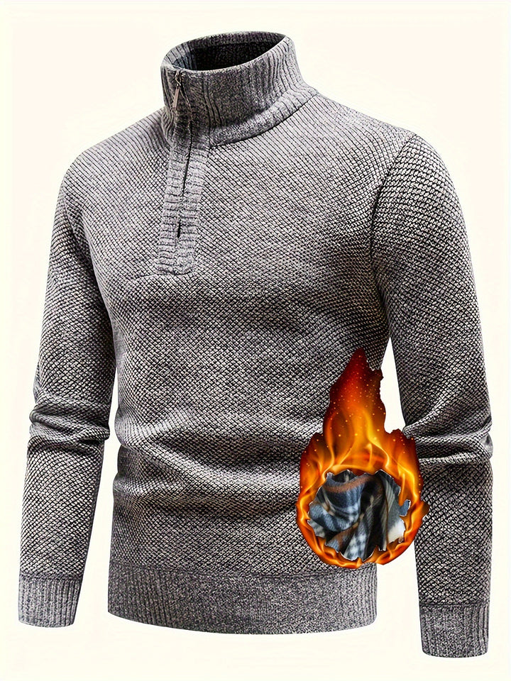 Men's Thermo Knit Sweater with Stand-up Collar and Half Zip Mune Fashion
