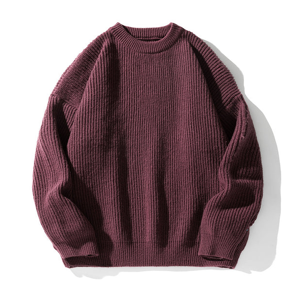 Unisex chunky knit round neck pullover with drop shoulder and distinctive ribbed texture Mune Fashion