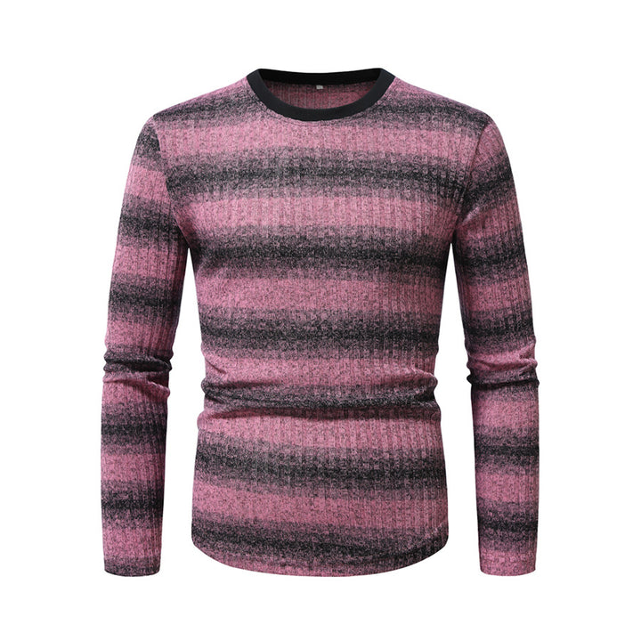 Men's Slim-Fit Fine Knit Sweater with Horizontal Gradient and Ribbed Texture Mix Mune Fashion