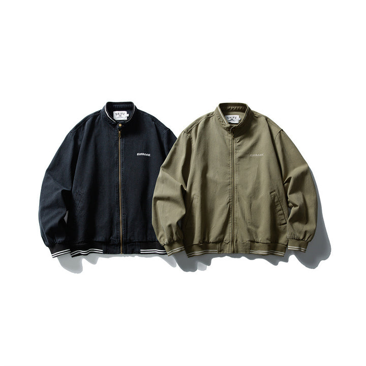Unisex Kastig cut cotton canvas bomber jacket with stand-up collar and ribbed hem Mune Fashion