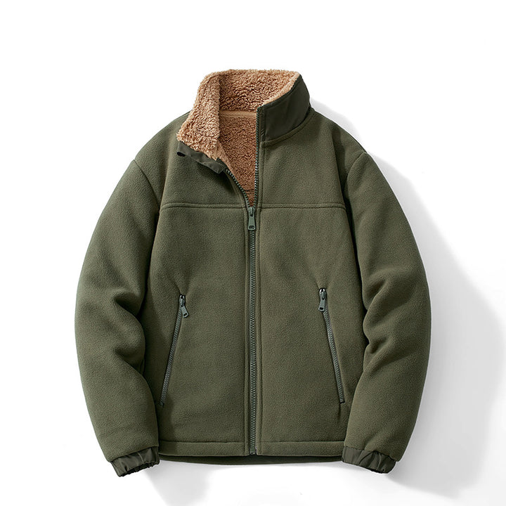 Men's Teddy-lined fleece jacket with stand-up collar, zipper and thermo inner lining Mune Fashion