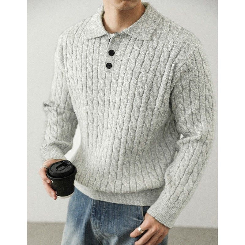 Men's Comfortable Chunky Knit Sweater with Button Placket Mune Fashion