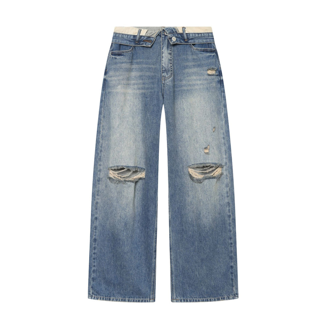 Women nan Highwaist Jeans with wide leg, destroyed details and frayed hem Mune Fashion