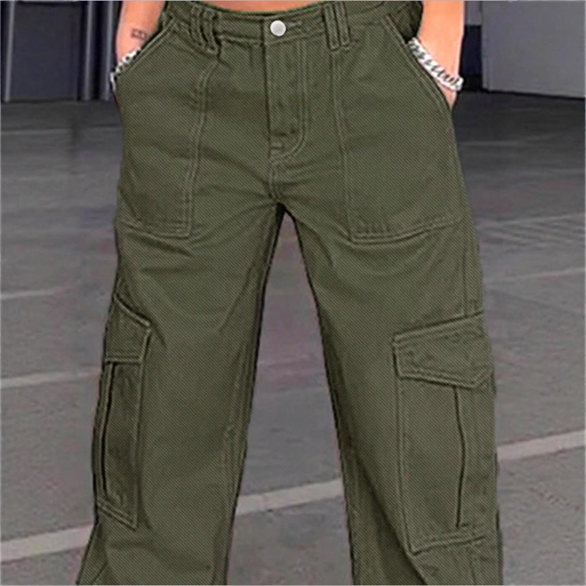 Women's wide cargo pants with high waist, patch flap pockets, and casual baggy fit Mune Fashion