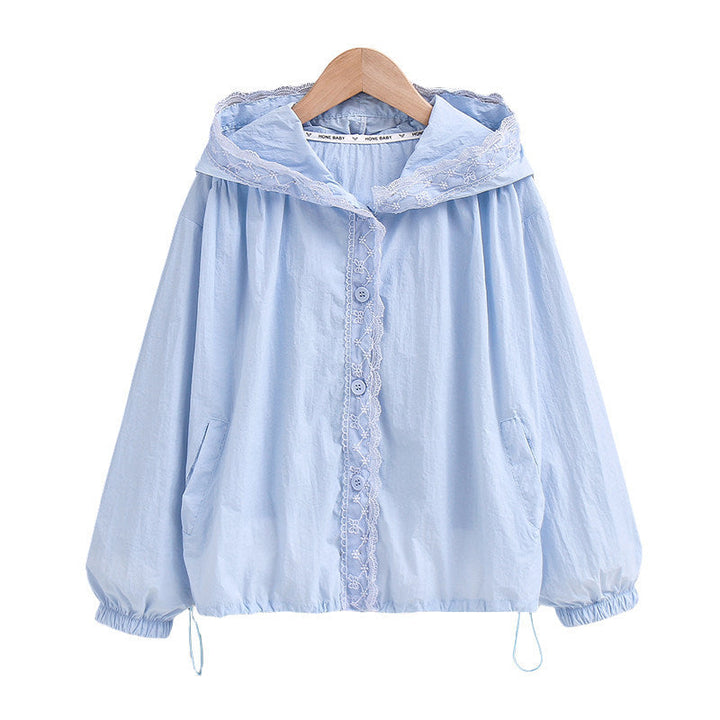 Women's lightweight hooded jacket with lace detail, elastic hem and side pockets Mune Fashion