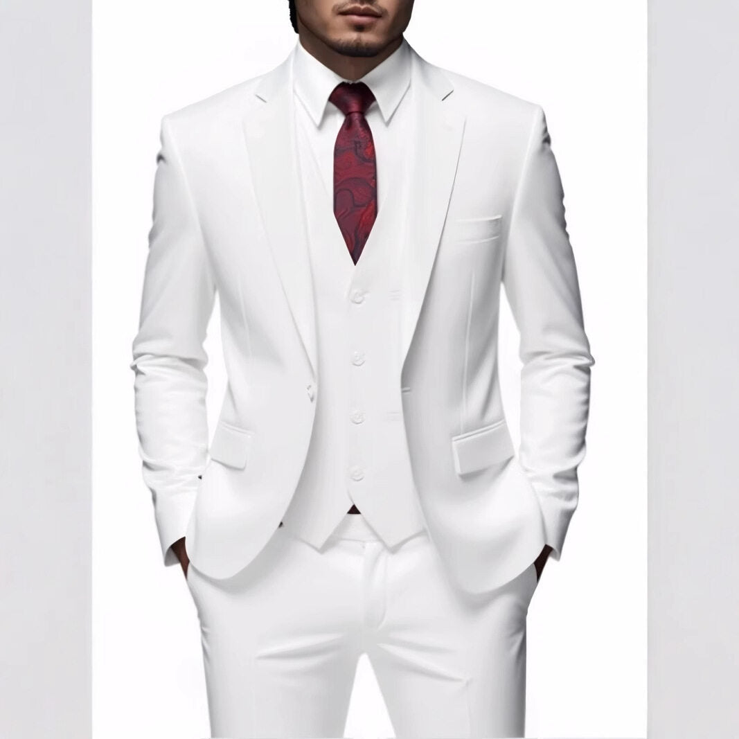 Men's tailored lightweight summer three-piece suit made of microfiber with slim lapels Mune Fashion