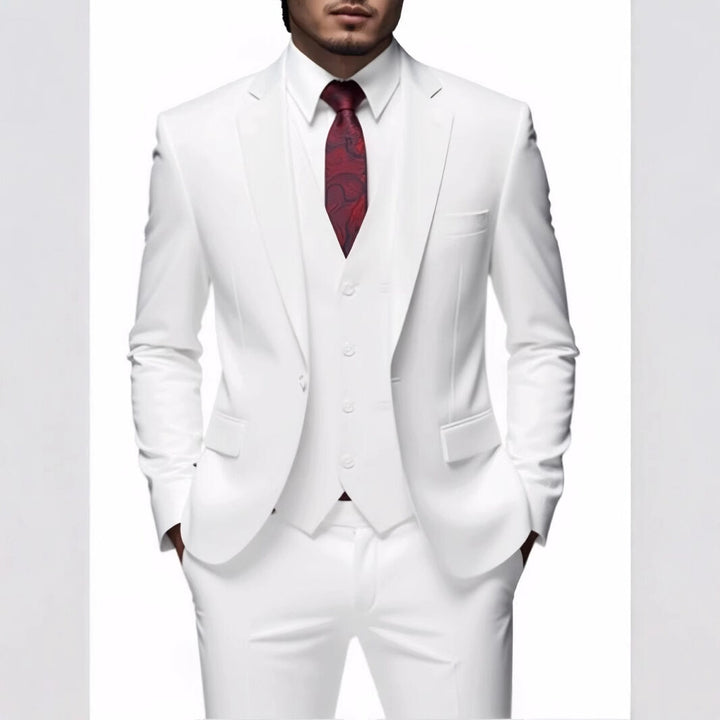 Men's tailored lightweight summer three-piece suit made of microfiber with slim lapels Mune Fashion