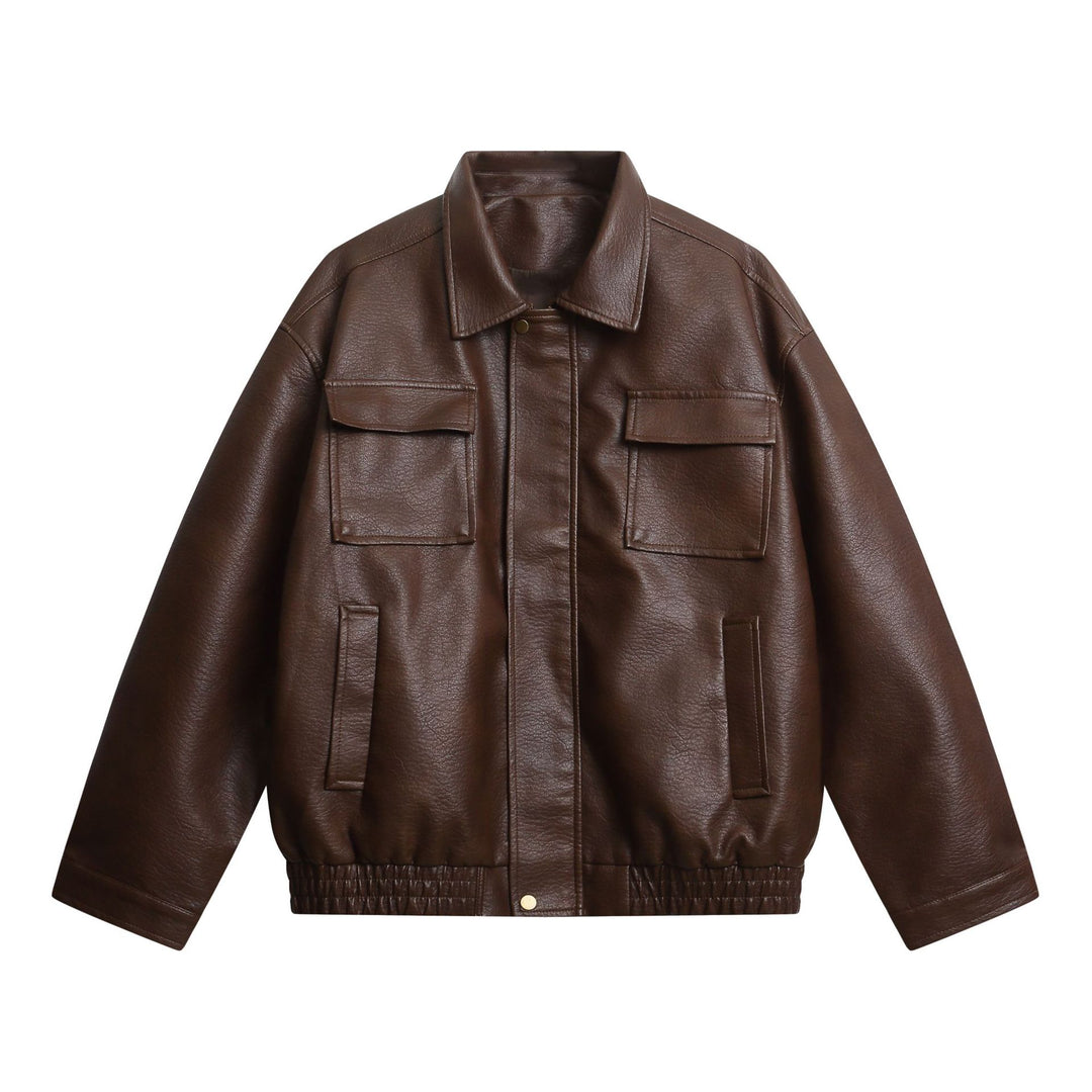 Women's short faux leather jacket in oversized look with flap pockets Mune Fashion