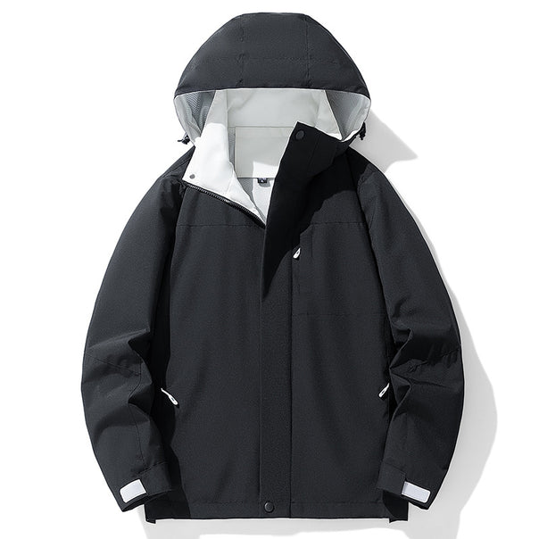 Men's waterproof three-layer outdoor jacket with hood, breathable mesh lining, and adjustable cuffs Mune Fashion