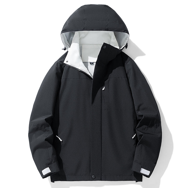 Men's waterproof three-layer outdoor jacket with hood, breathable mesh lining, and adjustable cuffs Mune Fashion