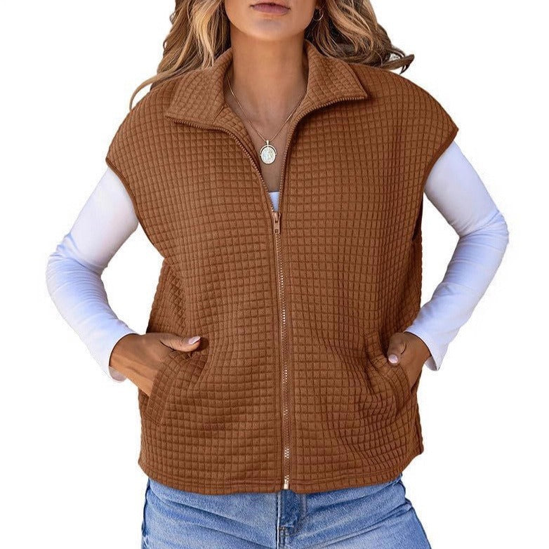 Women's padded vest with zipper, stand-up collar and side pockets Mune Fashion
