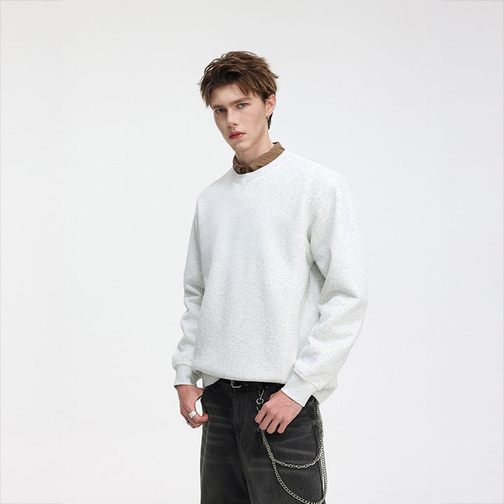 Men's Oversize Waffle Knit Sweatshirt with Round Neck, Extended Back Hem and Ribbed Cuffs Mune Fashion