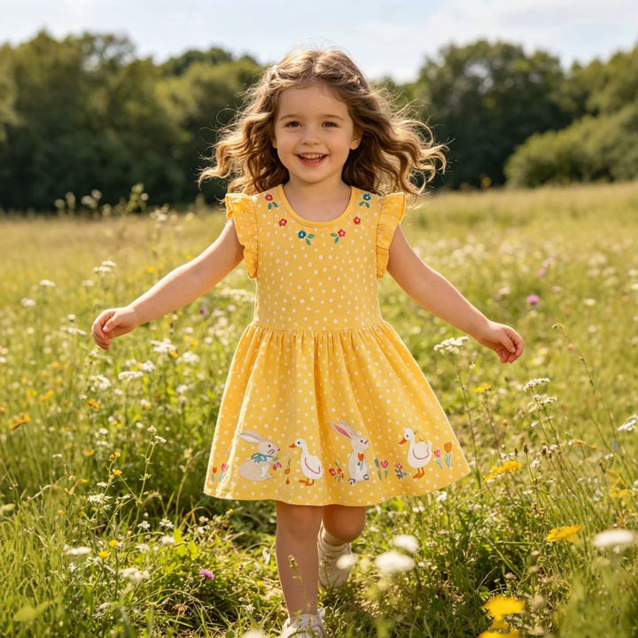 Girls cotton dress with cute animal and flower motif Mune Fashion
