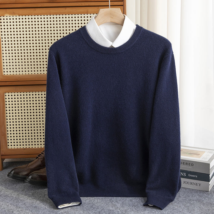 Men's Simple Round Neck Fine Knit Sweater Cashmere-like Feel with Ribbed Trims Mune Fashion