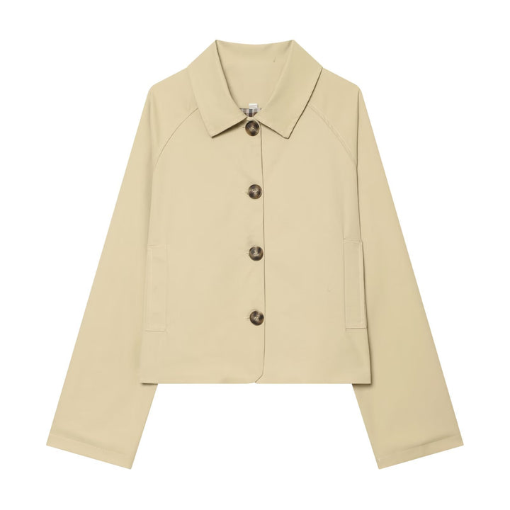 Ladies Cropped Transition Jacket with Raglan Sleeves and Horn Button Placket Mune Fashion