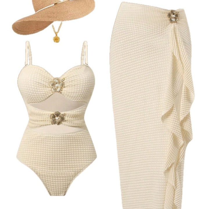 Women's Elegant One-Piece Swimsuit with Fashionable Skirt Mune Fashion