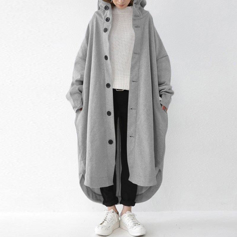 Women's oversized hooded cocoon coat with asymmetrical hem and large side pockets Mune Fashion