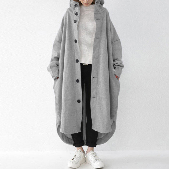 Women's oversized hooded cocoon coat with asymmetrical hem and large side pockets Mune Fashion