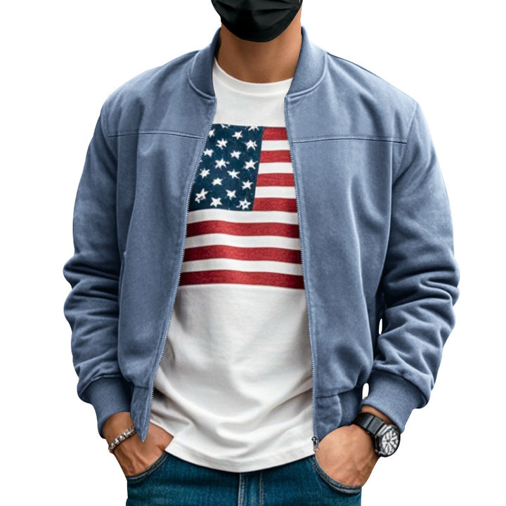 Men's suede look bomber jacket with zipper and ribbed cuffs Mune Fashion