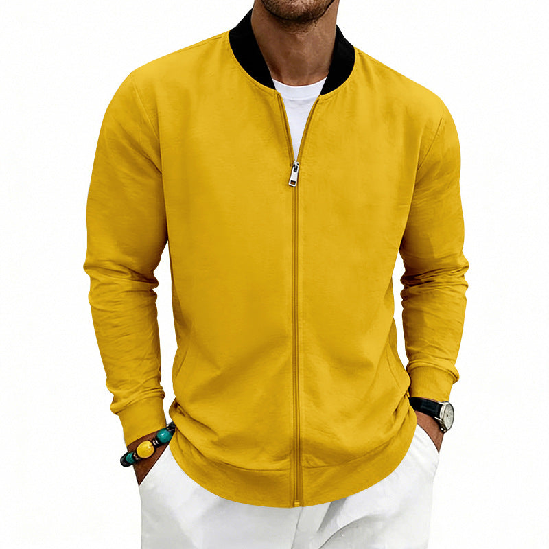 Men's lightweight bomber jacket made of jersey with stand-up collar, elastic cuffs, and concealed pockets Mune Fashion