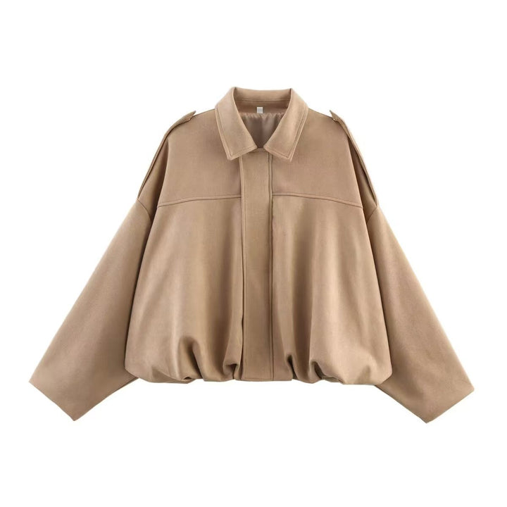 Women Cropped Boxy Transition Jacket in Suede Look with Epaulettes Mune Fashion