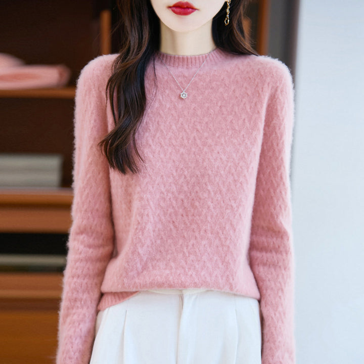 Women's Soft Fine Knit Sweater with Short Mock Neck, Light Mohair Look and Relaxed Silhouette Mune Fashion