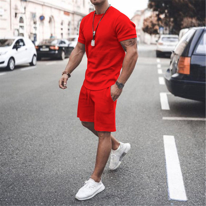 Men's fitted short sleeve shirt with reinforced shoulder seam and elastic drawstring bermuda made of stretch jersey Mune Fashion