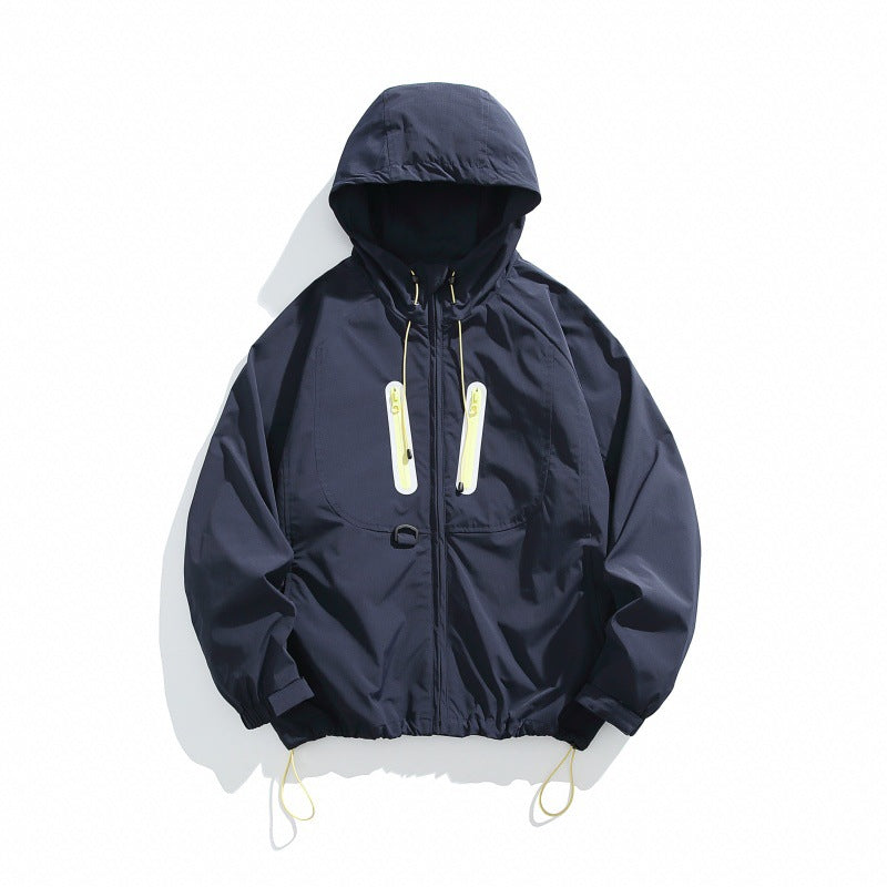 Unisex Technical Hooded Windbreaker in Boxy Cut with Vertical Chest Zippers and Drawstring Hem Mune Fashion