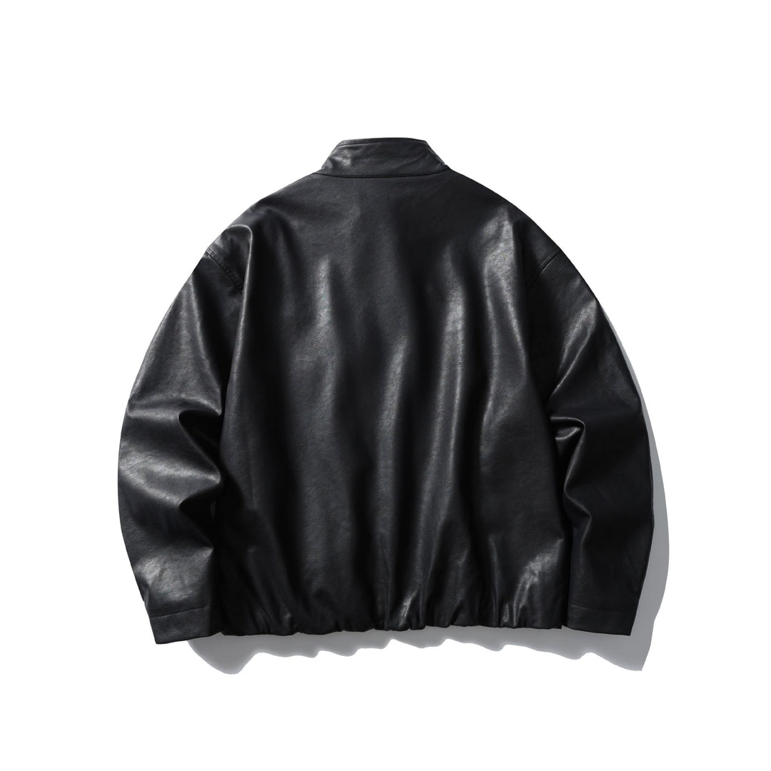 Men's leather pilot jacket with high stand-up collar and zip chest pocket Mune Fashion
