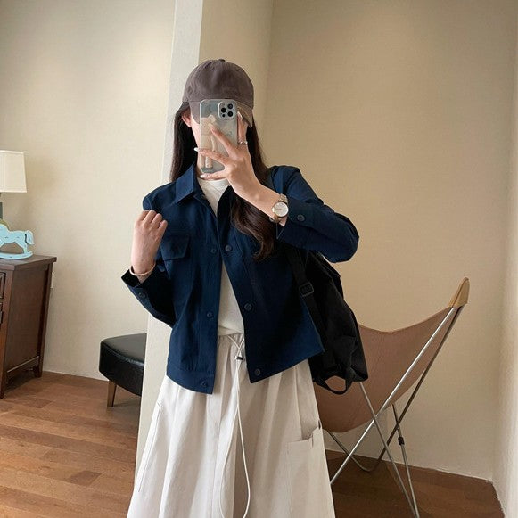 Ladies Short Overshirt Jacket made of lightweight cotton blend with chest pockets Mune Fashion