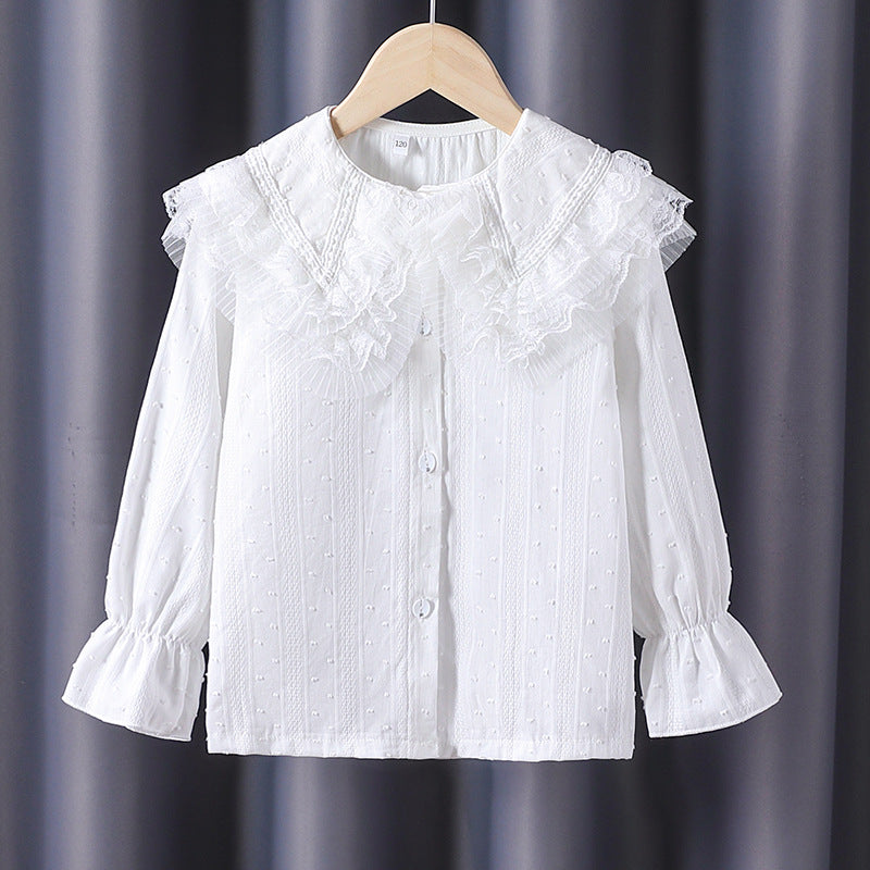 Girl's blouse with voluminous ruffled collar and fine embroidery Mune Fashion
