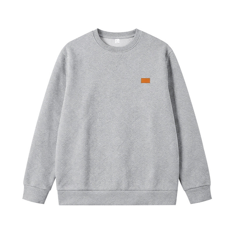 Unisex Textured Cotton Crewneck Sweatshirt with Diamond Structure and Leather Patch Mune Fashion