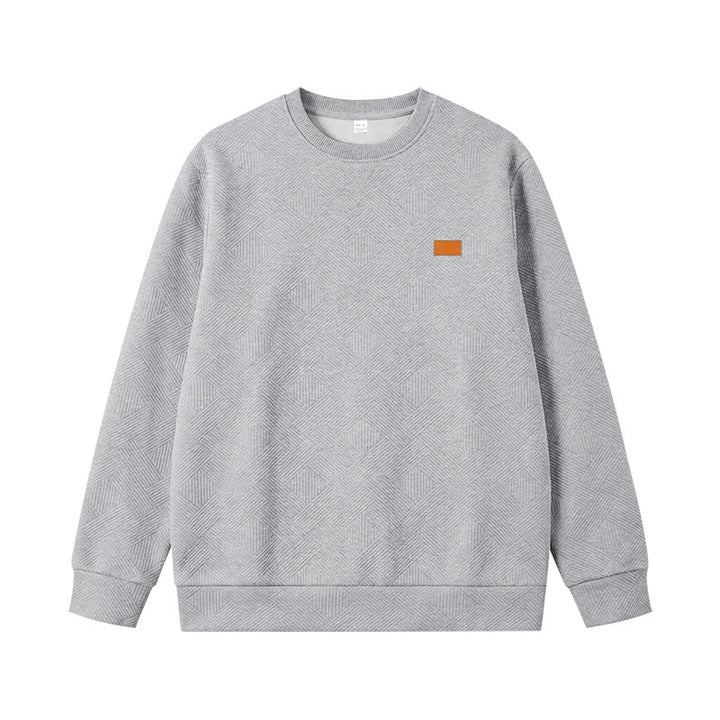 Unisex Textured Cotton Crewneck Sweatshirt with Diamond Structure and Leather Patch Mune Fashion