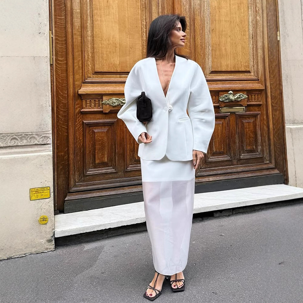 Ladies Sculptural Blazer with Balloon Sleeves and Tailored Cut Mune Fashion
